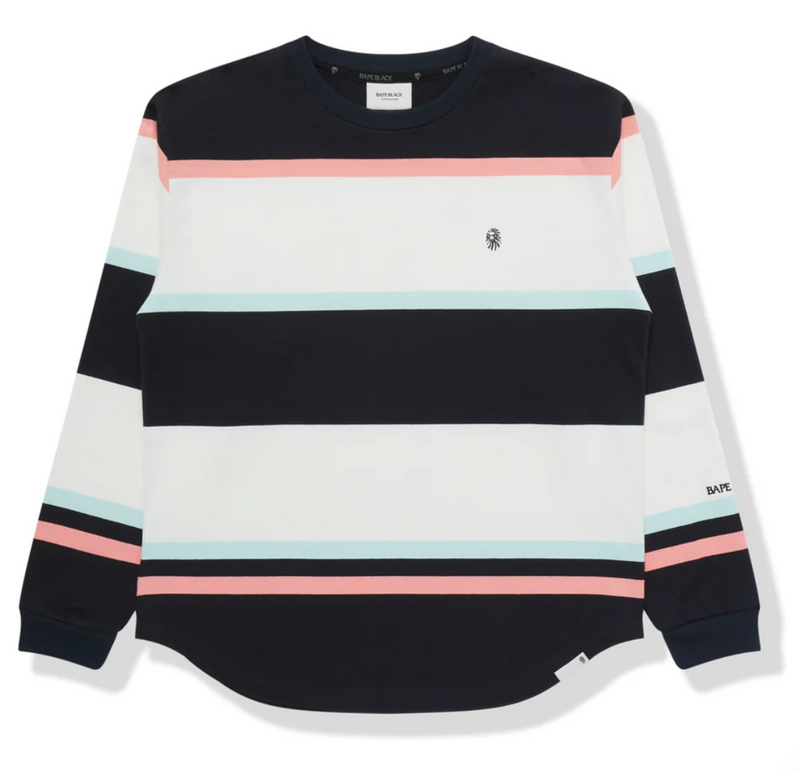 Bape Black Striped Logo Long Sleeve Tee
