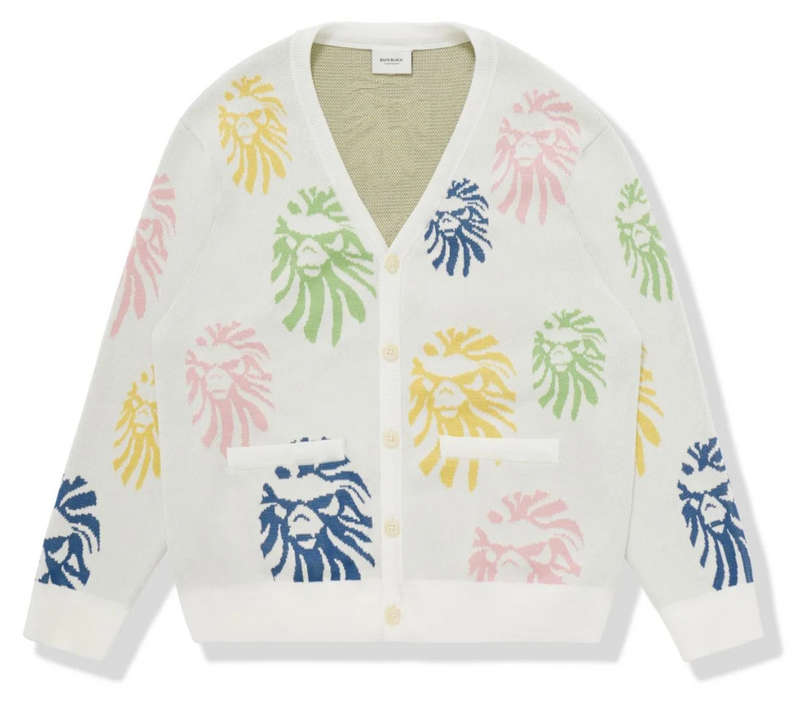 Bape Black Intarsia Knit Ape Head Cardigan White