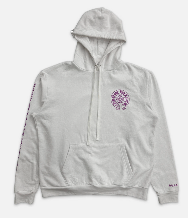 Chrome Hearts Online Exclusive Hoodie White "Purple Glitter" Horseshoe Logo