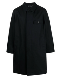 Palm Angels Lightweight Logo Overcoat 'Black/White' Size 52