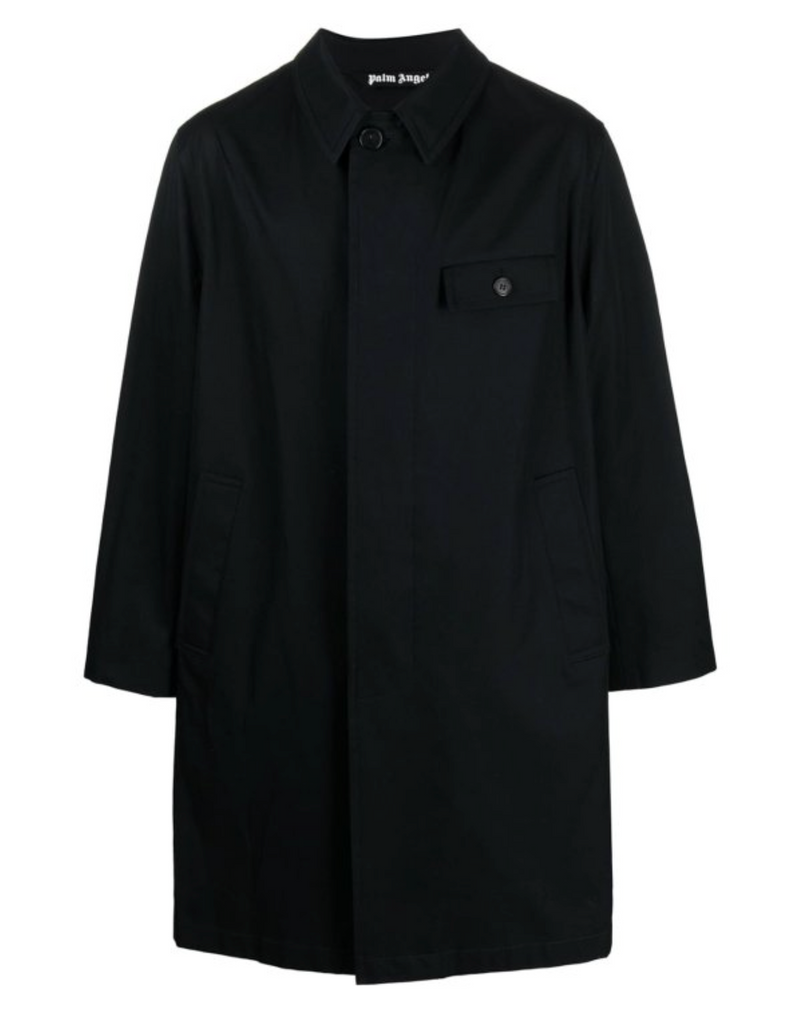 Palm Angels Lightweight Logo Overcoat 'Black/White' Size 52