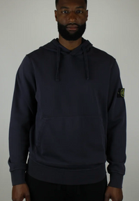Stone Island Cotton Fleece Regular Fit Hooded Sweatshirt in Ink Blue