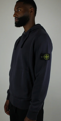 Stone Island Cotton Fleece Regular Fit Hooded Sweatshirt in Ink Blue