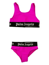 Palm Angels Girl's Tape Logo Shiny Bikini 'Fuchsia/Black'