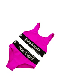 Palm Angels Girl's Tape Logo Shiny Bikini 'Fuchsia/Black'
