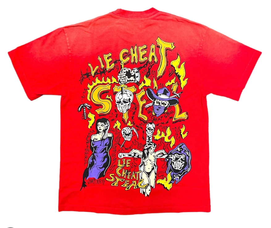 NEW Warren Lotas 'Lie, Cheat, Steal' T-Shirt Faded Red MD