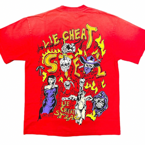 NEW Warren Lotas 'Lie, Cheat, Steal' T-Shirt Faded Red MD