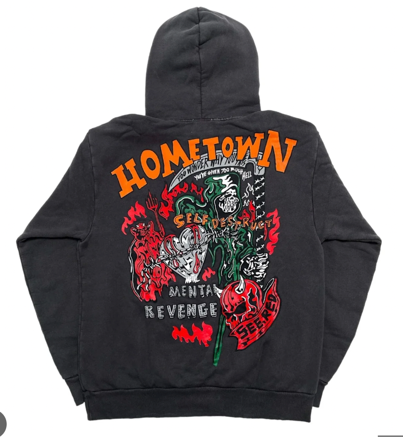 NEWWarren Lotas Exclusive 'Hometown' Stonewash Black Large Back Graphic Pullover Hoodie XXL