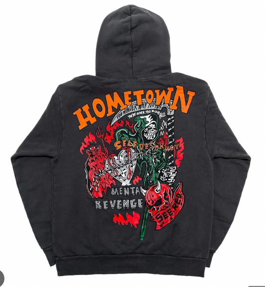 NEWWarren Lotas Exclusive 'Hometown' Stonewash Black Large Back Graphic Pullover Hoodie XXL