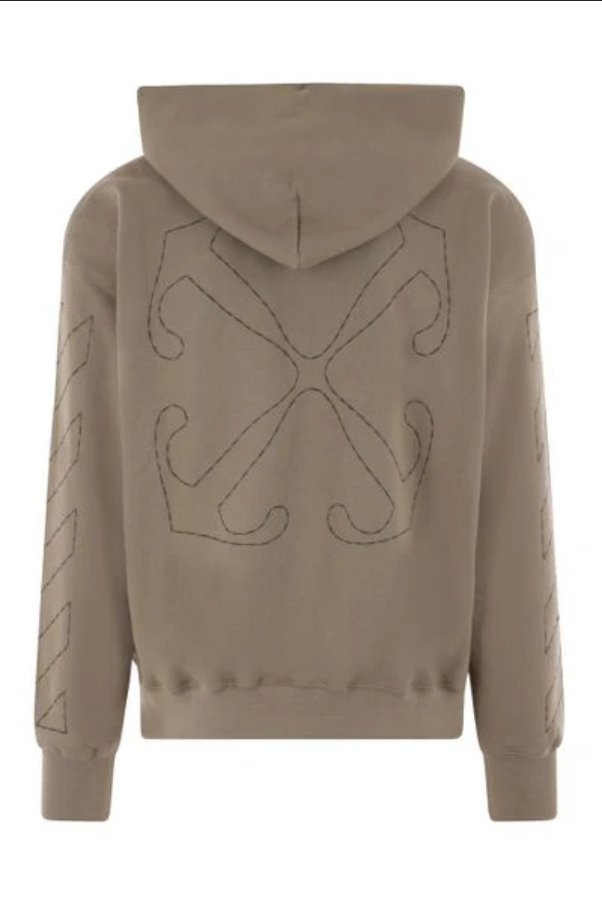 OFF-WHITE Beige Embroided Logo Pullover Hooded Sweatshirt LG
