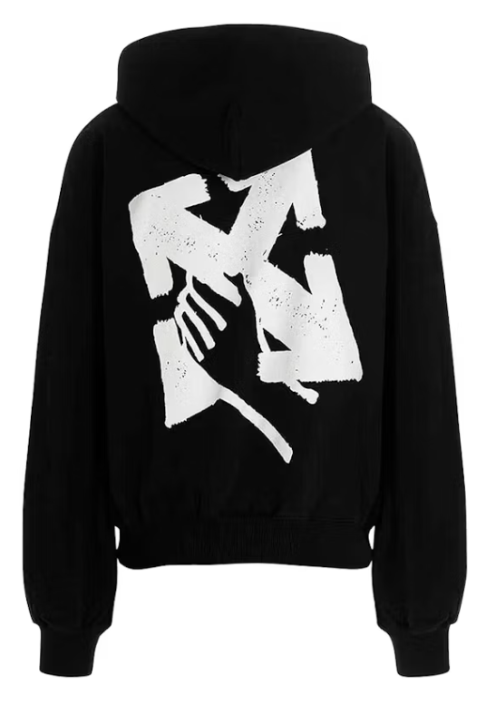 OFF-WHITE 'Hand Arrow' Graphic Boxy Black Pullover Hoodie LG