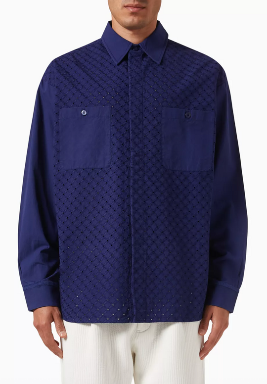 KITH Men's Lattice Floral LS Apollo Button Up Shirt - Navy Blue - Size Small BRAND NEW