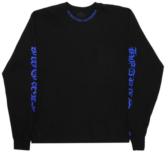 Chrome Hearts Blue Neck Logo Black L/S Shirt - Size Medium Men's