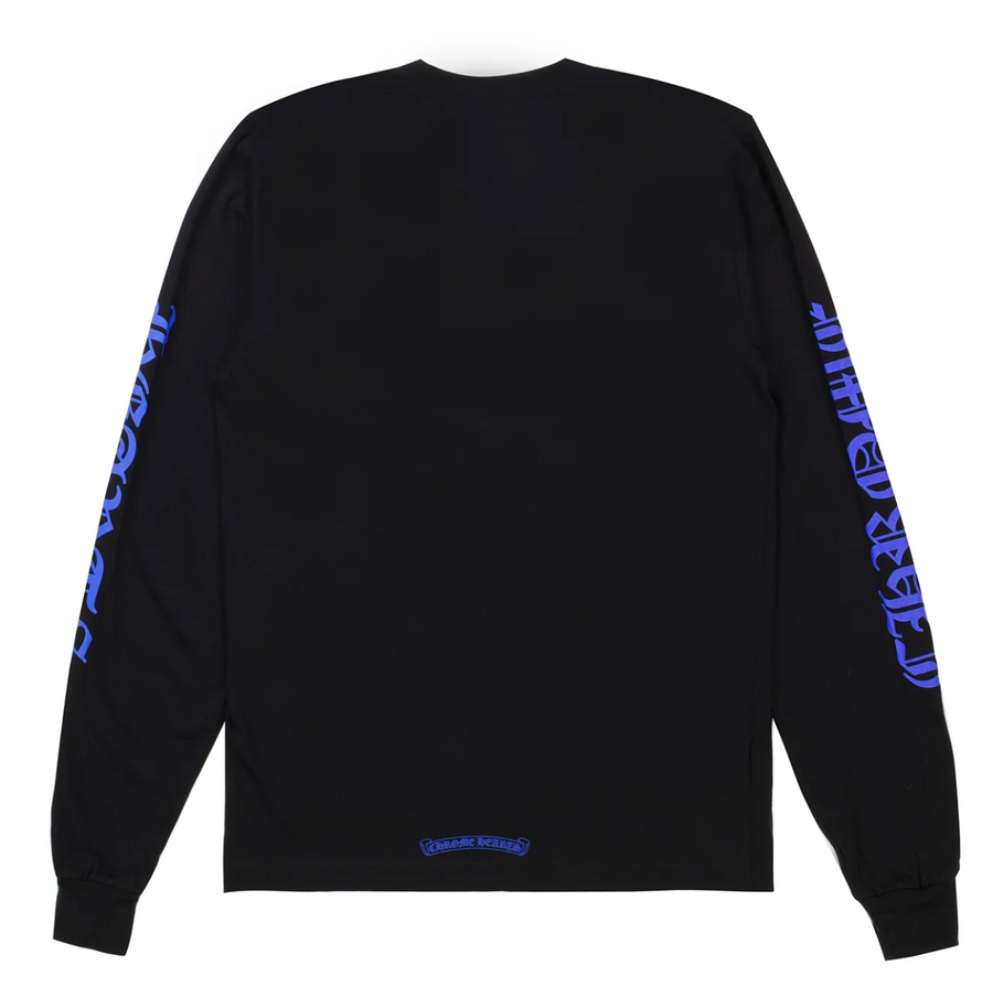 Chrome Hearts Blue Neck Logo Black L/S Shirt - Size Medium Men's