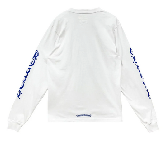 Chrome Hearts Blue Neck Logo White L/S Shirt - Size Medium Brand New