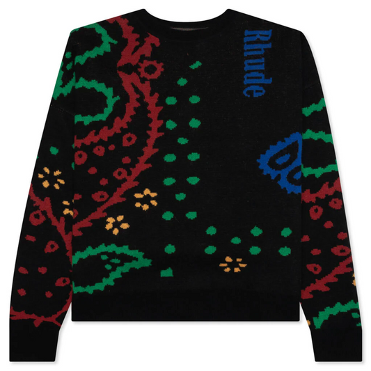 Rhude Bandana Knit Crewneck - Black/Red/Green MSRP $1,325