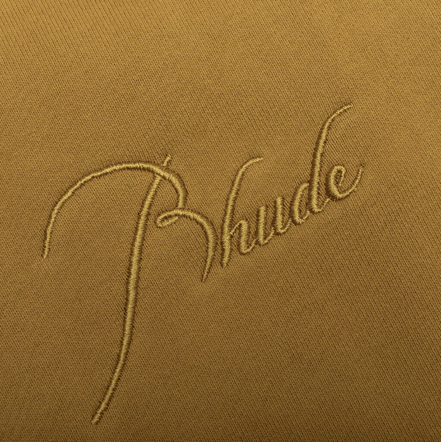 RHUDE Authentic Men's Mustard Heavyweight Embroidered Quarter Zip Sweatshirt SM - MSRP: $750