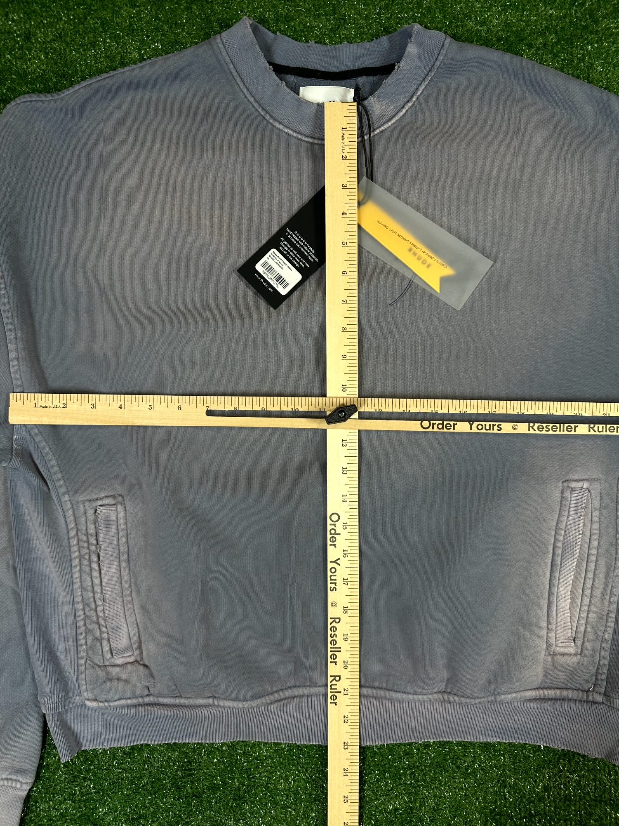 RHUDE Authentic Embroidered Crewneck Sweater-Sundry Steele- Size XS Mens MSRP:$680.00