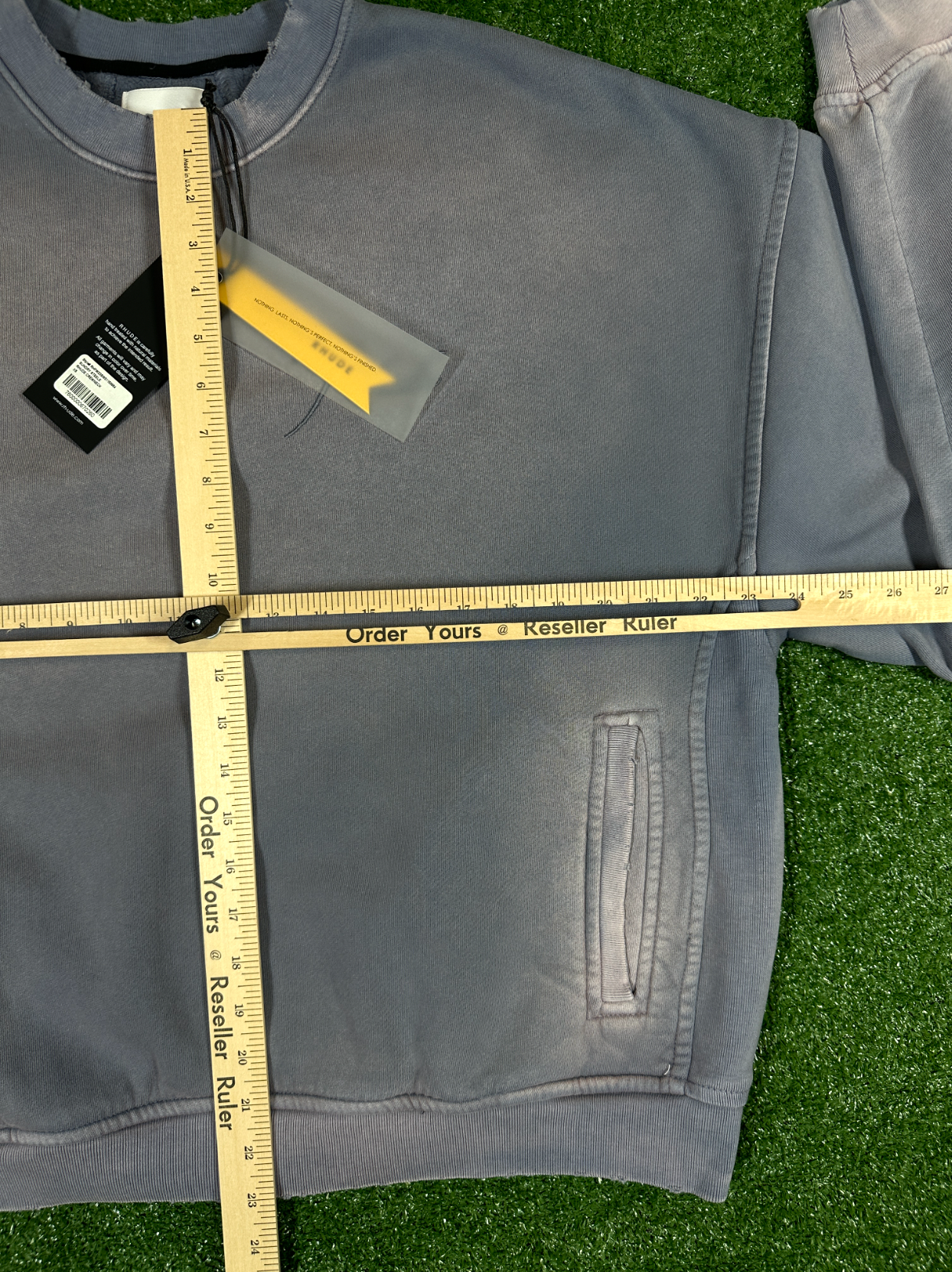 RHUDE Authentic Embroidered Crewneck Sweater-Sundry Steele- Size XS Mens MSRP:$680.00