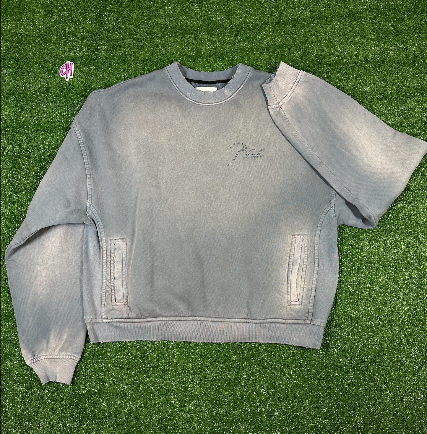 RHUDE Authentic Embroidered Crewneck Sweater-Sundry Elephant-Size Medium MSRP:$680.00