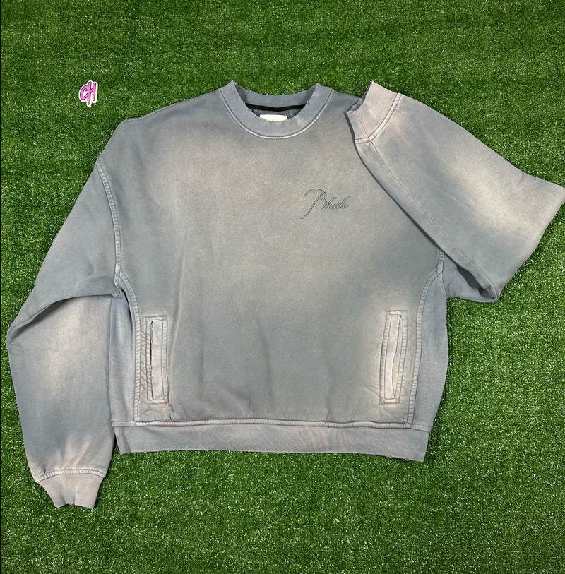 RHUDE Authentic Embroidered Crewneck Sweater-Sundry Elephant-Size Medium MSRP:$680.00