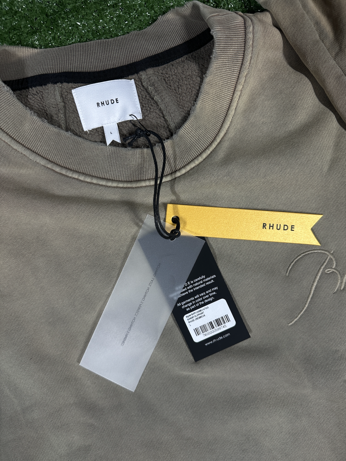 RHUDE Authentic Embroidered Crewneck Sweater-Sundry Elephant-Size Large MSRP:$680.00