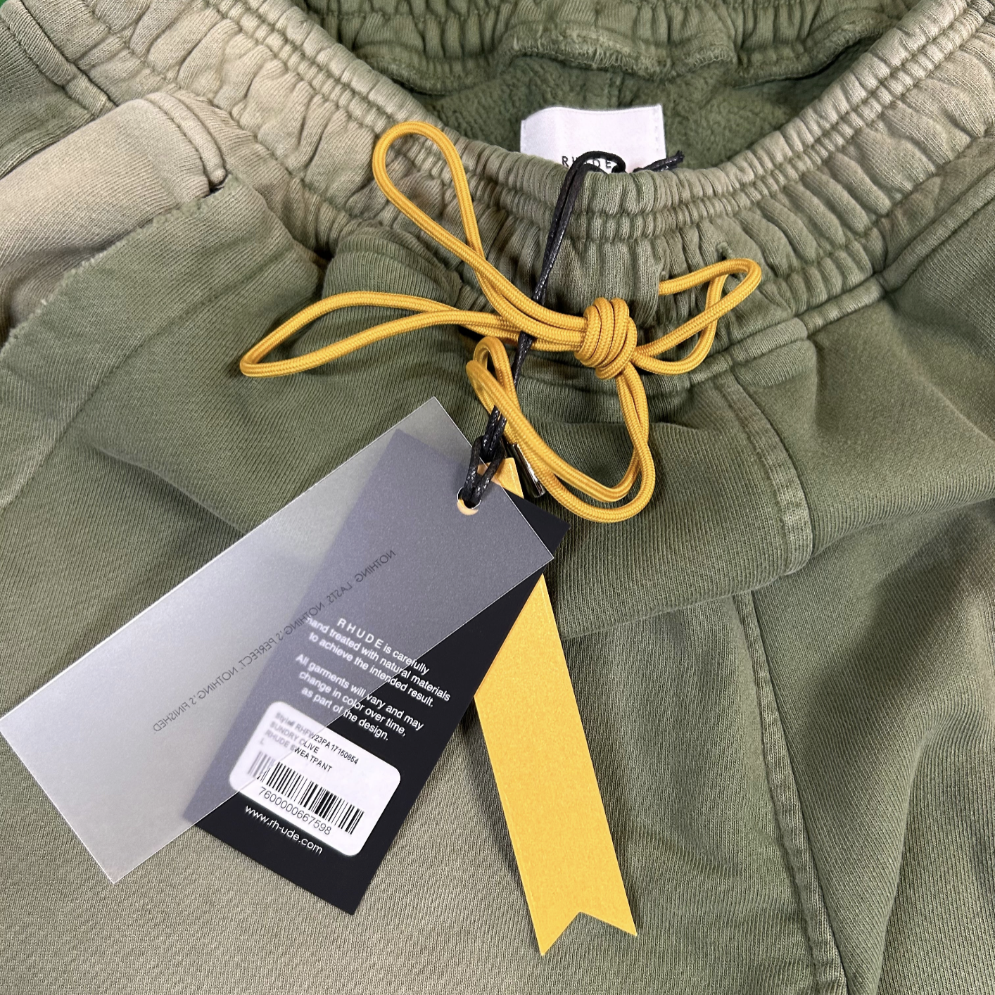 RHUDE Authentic Men's Sundry Olive Heavyweight Embroidered Logo Sweatpants LG MSRP: $765.00