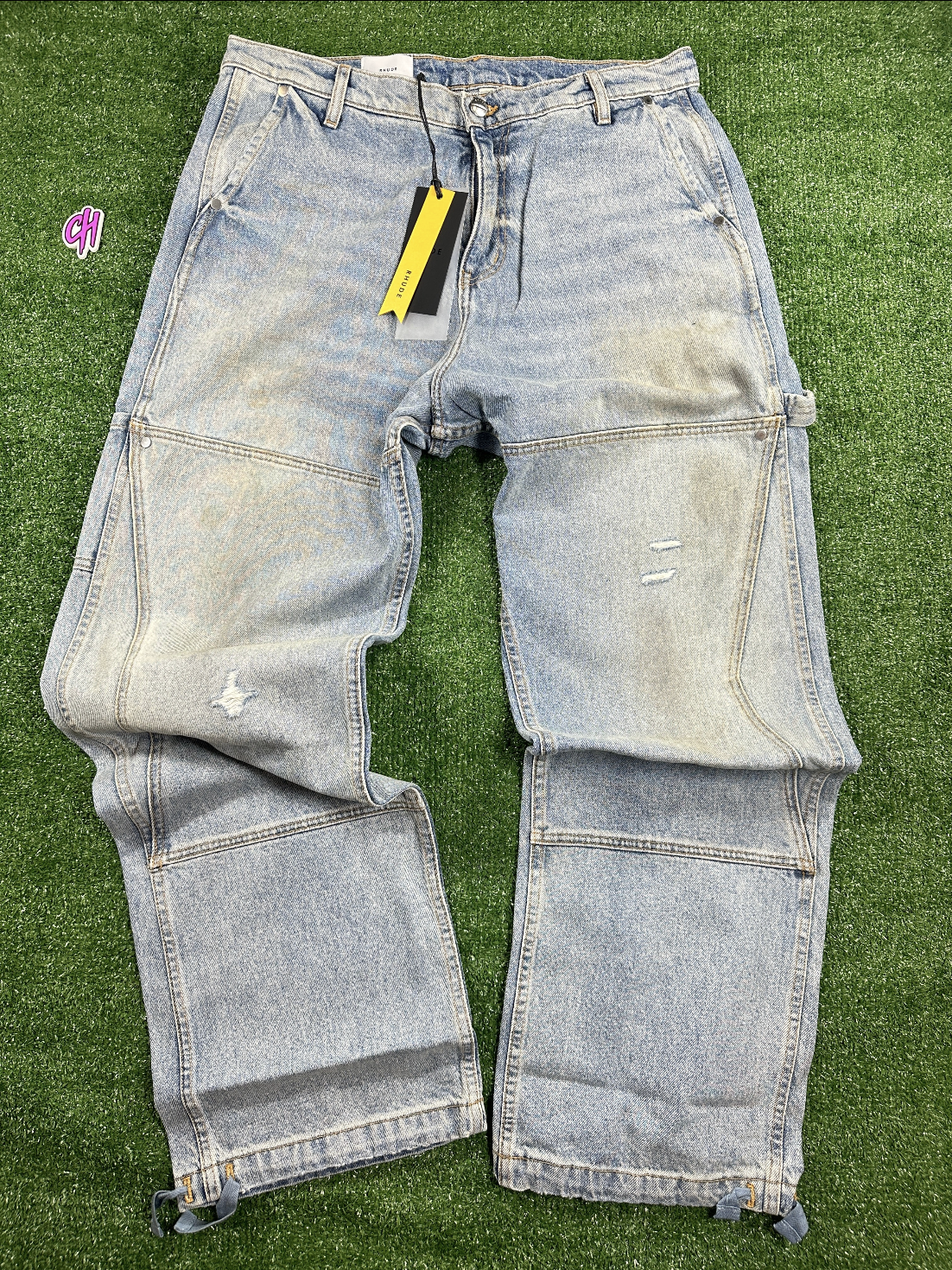 RHUDE Authentic Reza Denim Double Knee Indigo Pants Mens Size XL MSRP:$975.00