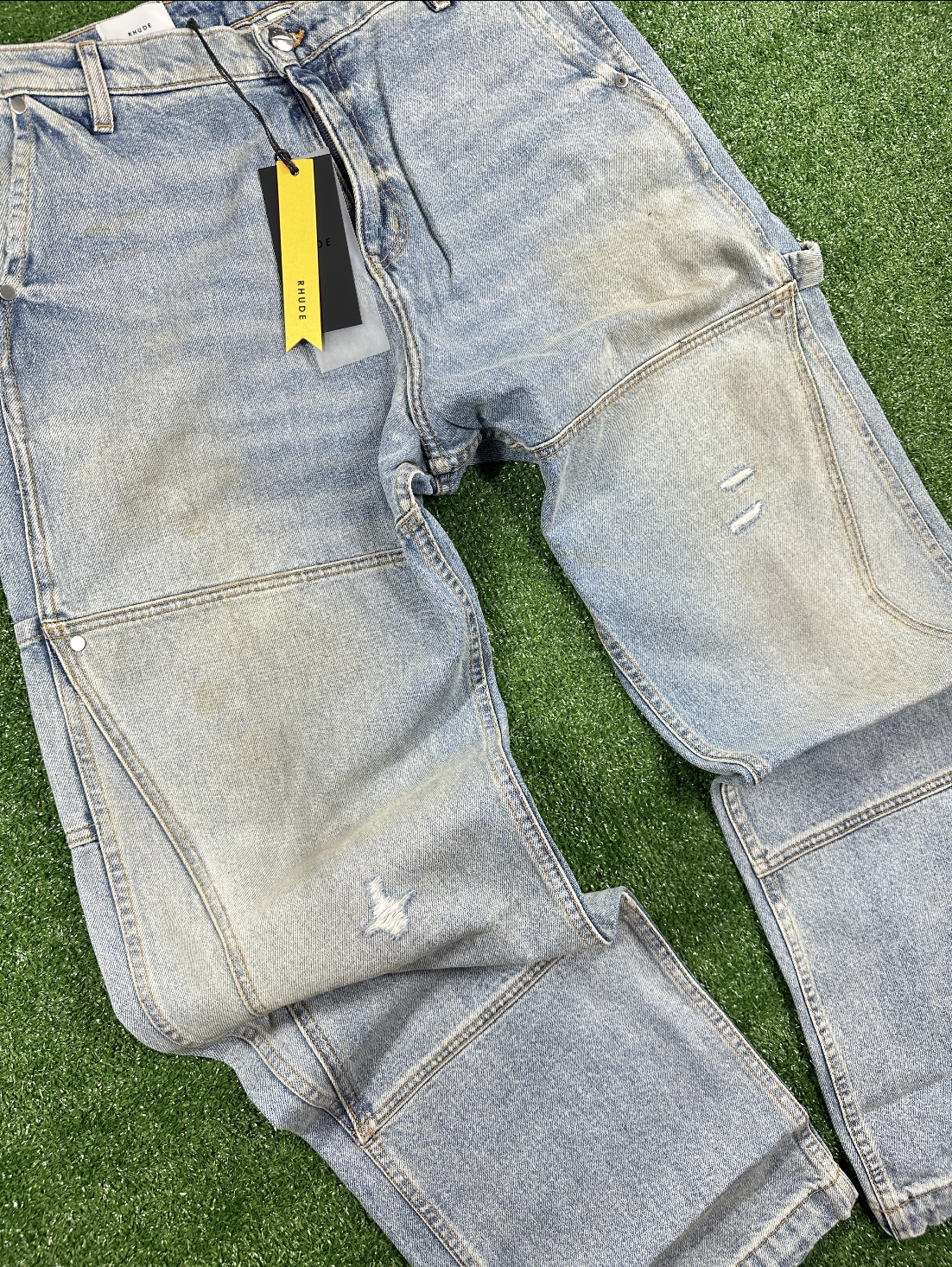 RHUDE Authentic Reza Denim Double Knee Indigo Pants Mens Size XL MSRP:$975.00