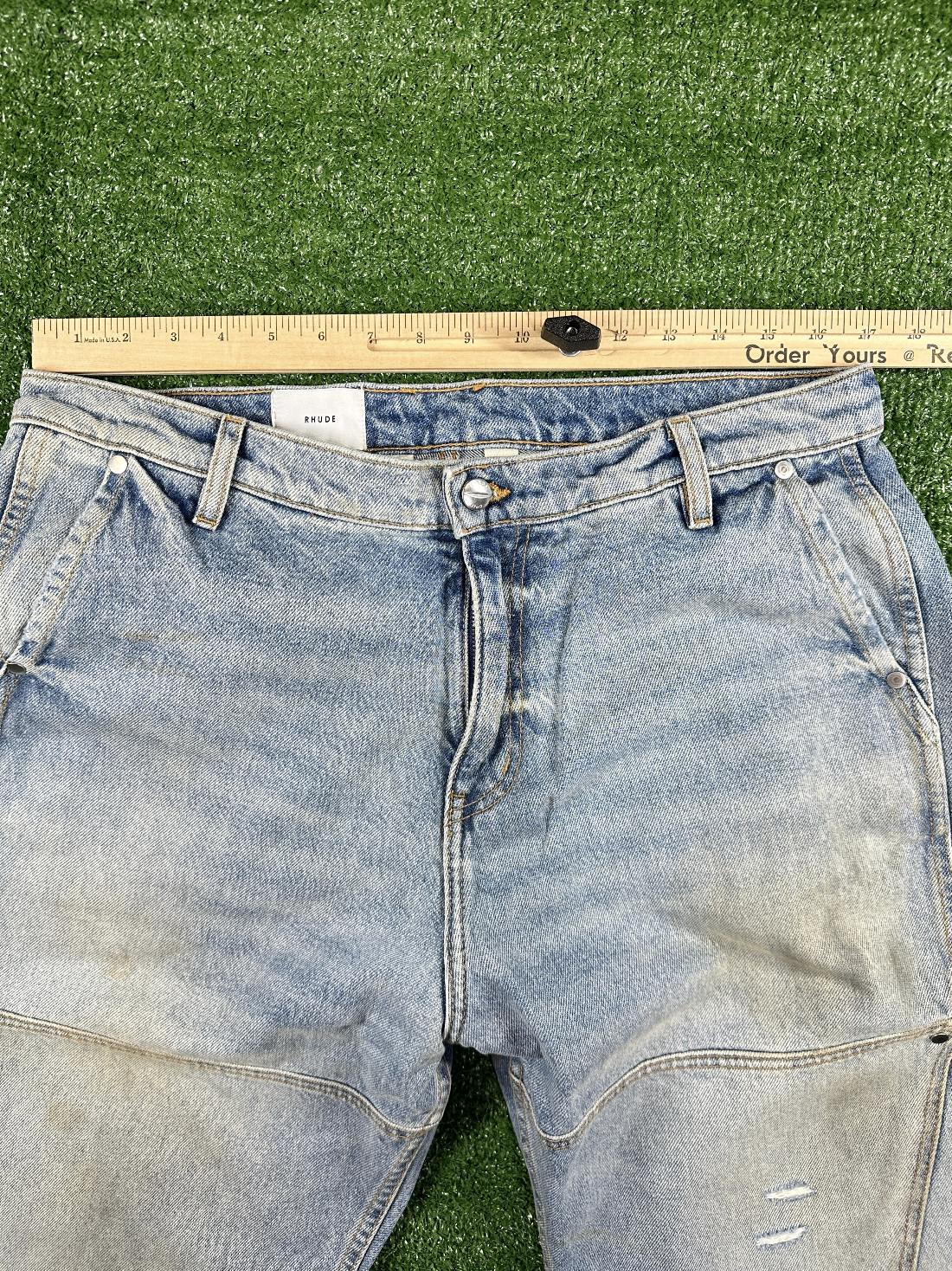 RHUDE Authentic Reza Denim Double Knee Indigo Pants Mens Size XL MSRP:$975.00