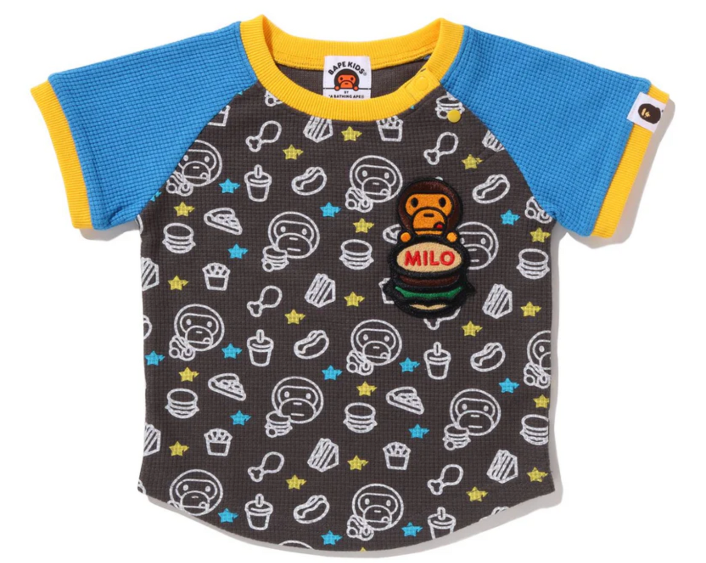 Bape Kids Baby Milo Junk Food Charcoal Raglan T-Shirt Size 80