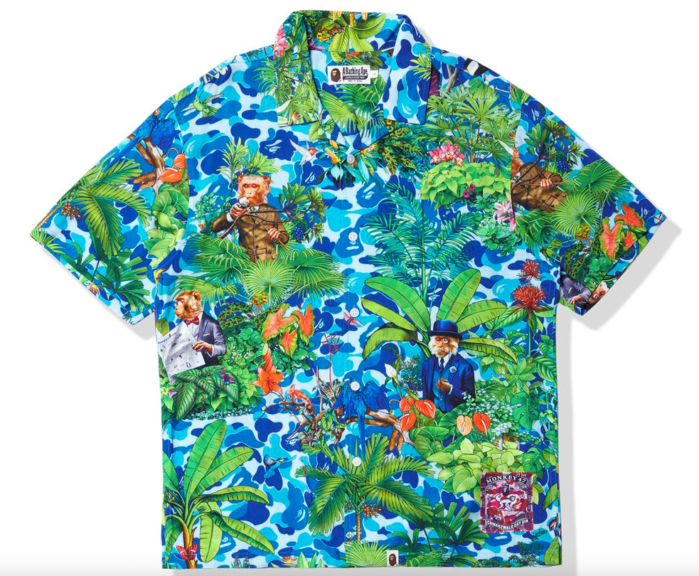 Bape X Monkey 47 Open Collar Button Up S/S Shirt Size XL