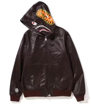 Bape Shark FW22 Full-Zip Brown Leather Jacket Size XL