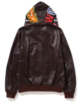 Bape Shark FW22 Full-Zip Brown Leather Jacket Size XL