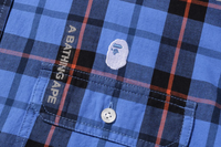 Bape Logo Check Loose Fit Blue Shirt Size Small
