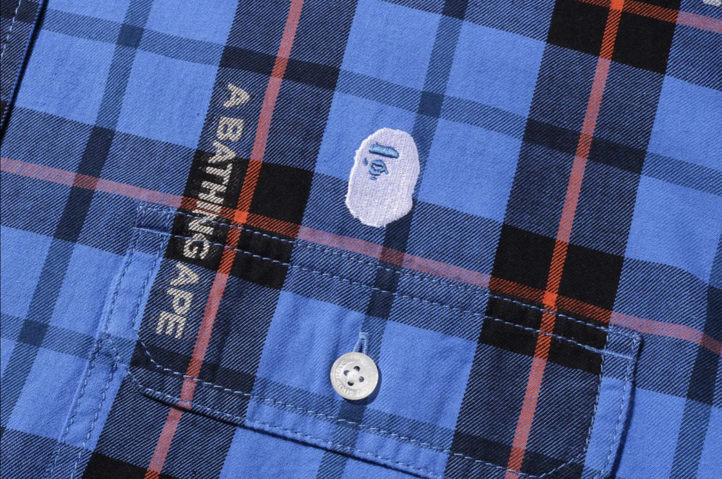 Bape Logo Check Loose Fit Blue Shirt Size Large