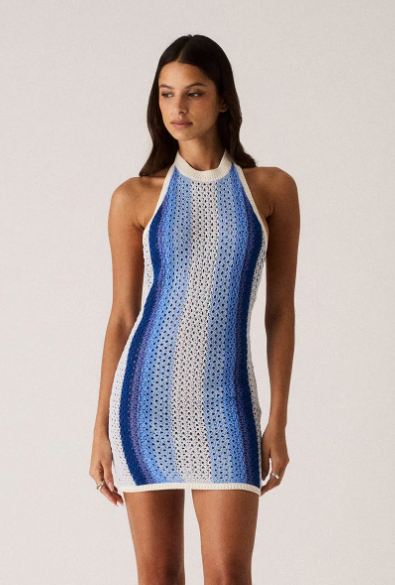 Kith Women's Crochet Knit Anya Mini Dress 'Kyanite' Size Large