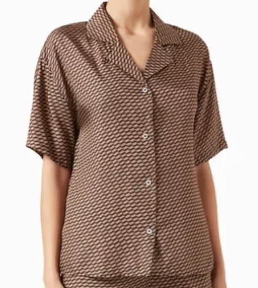 Kith Women's Elena Moonogram Brown Silk Camp Shirt Size Large