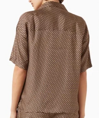 Kith Women's Elena Moonogram Brown Silk Camp Shirt Size Small
