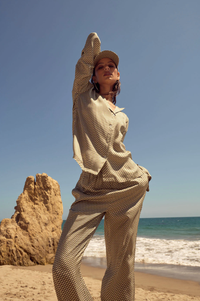 Kith Women's Elena Monogram Silk Khaki Camp Shirt Size Medium