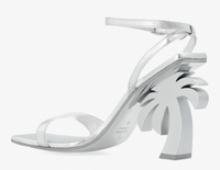 Palm Angels Women's Palm Tree Silver Strapped Heel Size 37 (5.5W)