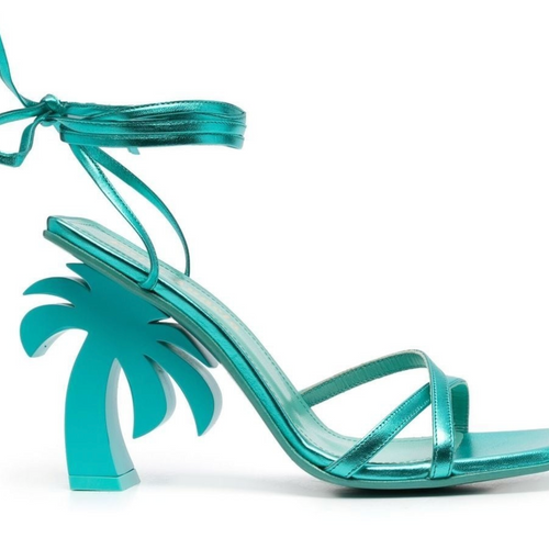 Palm Angels Women's Palm Tree Turqoise Strapped Heel Size 37 (5.5W)
