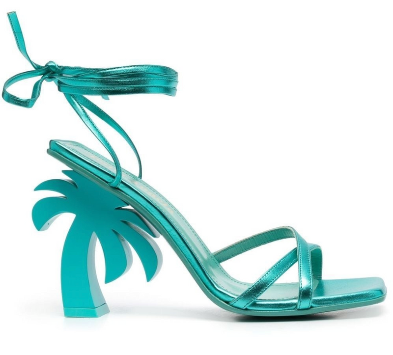 Palm Angels Women's Palm Tree Turqoise Strapped Heel Size 39 (7.5W)