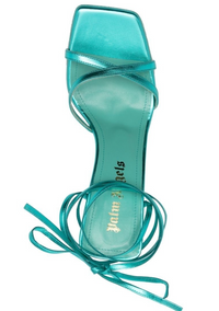 Palm Angels Women's Palm Tree Turqoise Strapped Heel Size 39 (7.5W)