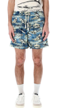 Palm Angels Shark Print Black/Blue/White Swimshorts Size Medium