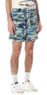 Palm Angels Shark Print Black/Blue/White Swimshorts Size Medium