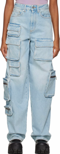 OFF-WHITE Women's Bleach Light Blue Multi-Pocket Cargo Jeans Size 26