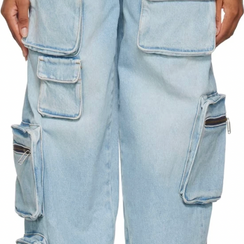 OFF-WHITE Women's Bleach Light Blue Multi-Pocket Cargo Jeans Size 26