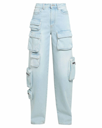 OFF-WHITE Women's Bleach Light Blue Multi-Pocket Cargo Jeans Size 26