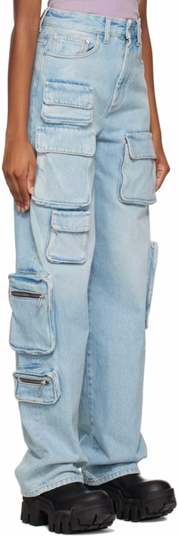 OFF-WHITE Women's Bleach Light Blue Multi-Pocket Cargo Jeans Size 26